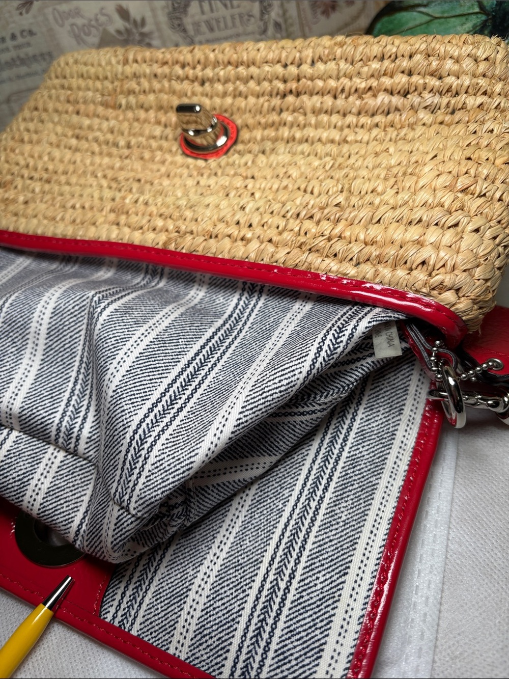 Coach Straw Raffia Woven Wristlet Clutch Wallet Bag #49103 EUC - Picture 10 of 11